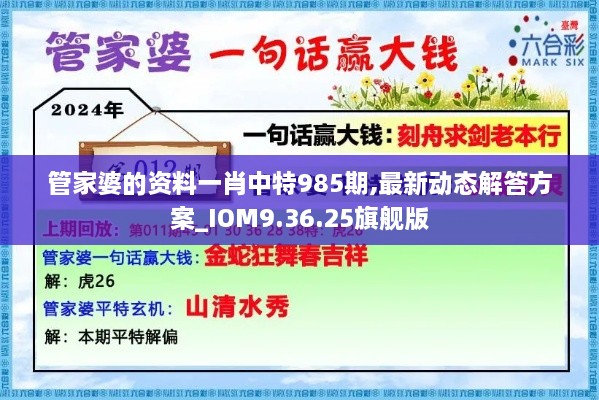 管家婆的资料一肖中特985期,最新动态解答方案_IOM9.36.25旗舰版