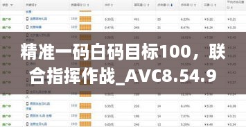 精准一码白码目标100，联合指挥作战_AVC8.54.99光辉版