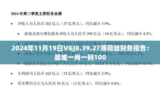 2024年11月19日VGJ8.39.27薄荷版财务报告：最难一肖一码100