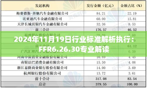 2024年11月19日行业标准解析执行：FFR6.26.30专业解读