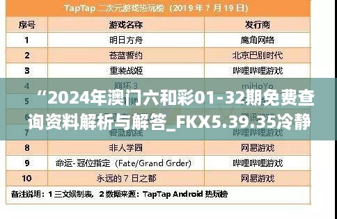 “2024年澳门六和彩01-32期免费查询资料解析与解答_FKX5.39.35冷静版”