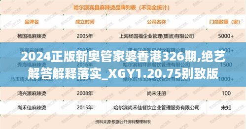 2024正版新奥管家婆香港326期,绝艺解答解释落实_XGY1.20.75别致版