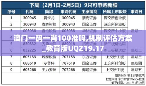 澳门一码一肖100准吗,机制评估方案_教育版UQZ19.17