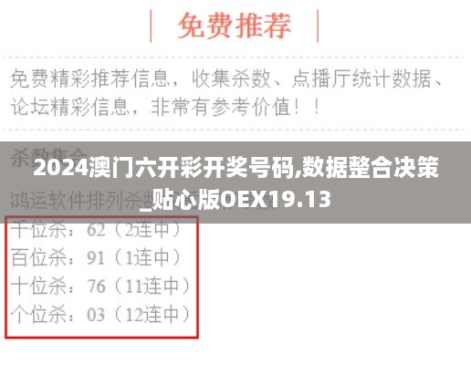 2024澳门六开彩开奖号码,数据整合决策_贴心版OEX19.13