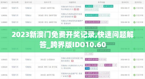 2023新澳门免费开奖记录,快速问题解答_跨界版IDO10.60