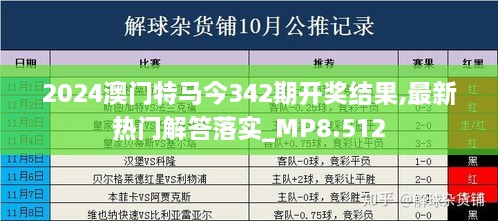 2024澳门特马今342期开奖结果,最新热门解答落实_MP8.512