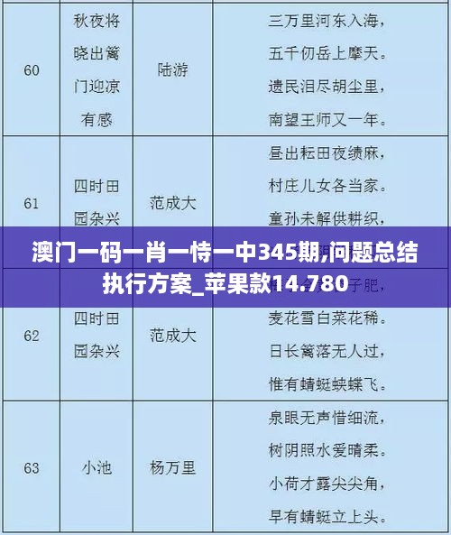 澳门一码一肖一恃一中345期,问题总结执行方案_苹果款14.780