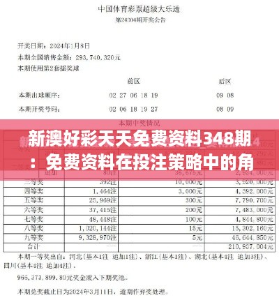 新澳好彩天天免费资料348期：免费资料在投注策略中的角色定位