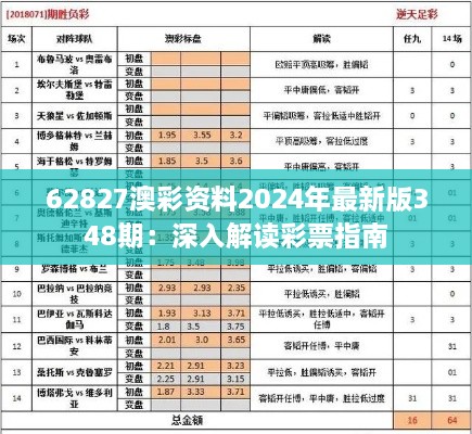 62827澳彩资料2024年最新版348期：深入解读彩票指南