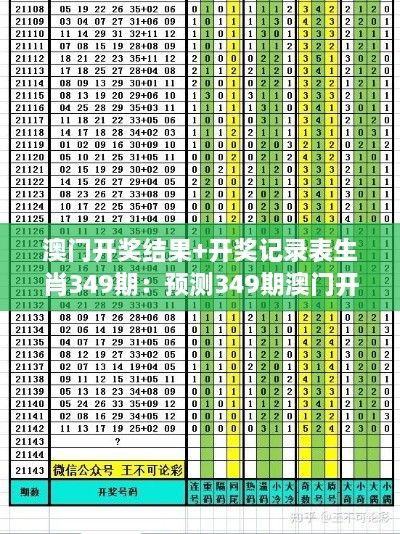 澳门开奖结果+开奖记录表生肖349期：预测349期澳门开奖的未来走向