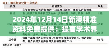 2024年12月14日新澳精准资料免费提供：提高学术界的研究底气