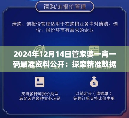 2024年12月14日管家婆一肖一码最准资料公开：探索精准数据的力量