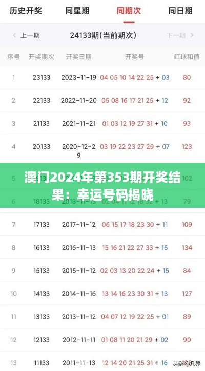 澳门2024年第353期开奖结果：幸运号码揭晓