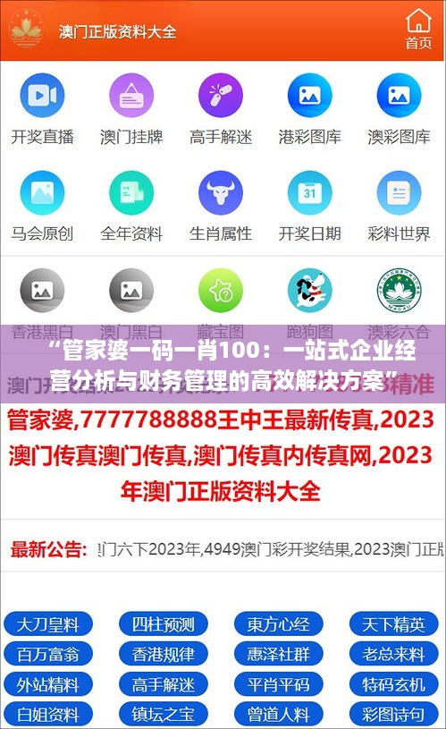 “管家婆一码一肖100：一站式企业经营分析与财务管理的高效解决方案”