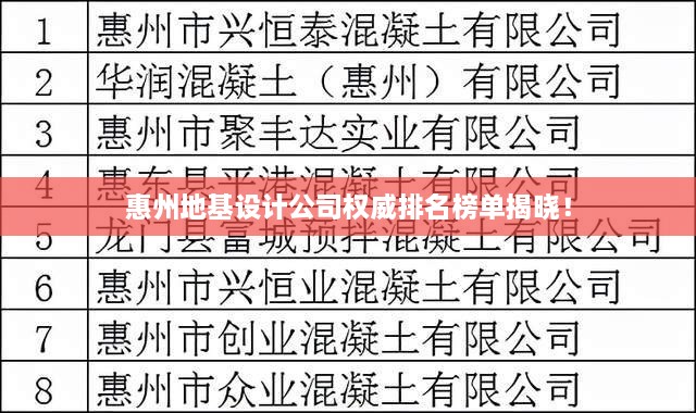 惠州地基设计公司权威排名榜单揭晓！