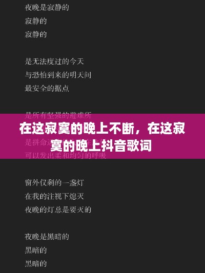 在这寂寞的晚上不断，在这寂寞的晚上抖音歌词 