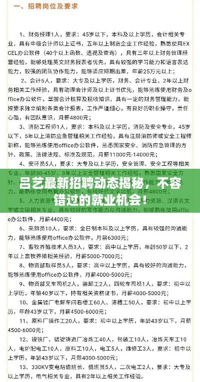 吕艺最新招聘动态揭秘，不容错过的就业机会！