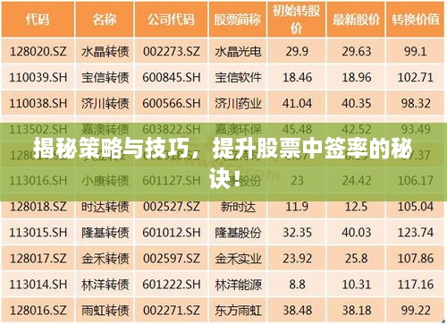 揭秘策略与技巧，提升股票中签率的秘诀！