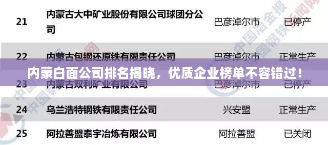 内蒙白面公司排名揭晓，优质企业榜单不容错过！