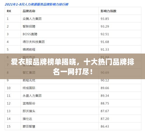 爱衣服品牌榜单揭晓，十大热门品牌排名一网打尽！
